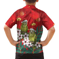 New Zealand Kakapo Christmas Family Matching Off Shoulder Short Dress and Hawaiian Shirt Owl Parrot Santa Sliver Fern Manuka - Red - Polynesian Pride