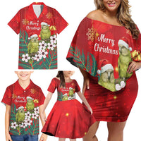 New Zealand Kakapo Christmas Family Matching Off Shoulder Short Dress and Hawaiian Shirt Owl Parrot Santa Sliver Fern Manuka - Red - Polynesian Pride