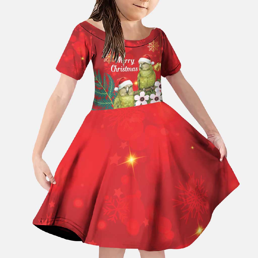 New Zealand Kakapo Christmas Family Matching Short Sleeve Bodycon Dress and Hawaiian Shirt Owl Parrot Santa Sliver Fern Manuka - Red - Polynesian Pride