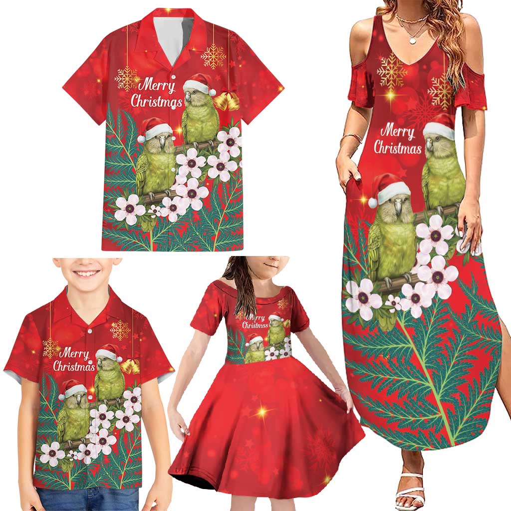New Zealand Kakapo Christmas Family Matching Summer Maxi Dress and Hawaiian Shirt Owl Parrot Santa Sliver Fern Manuka - Red - Polynesian Pride