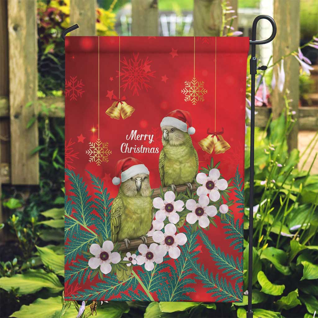 New Zealand Kakapo Christmas Garden Flag Owl Parrot Santa Sliver Fern Manuka - Red - Polynesian Pride