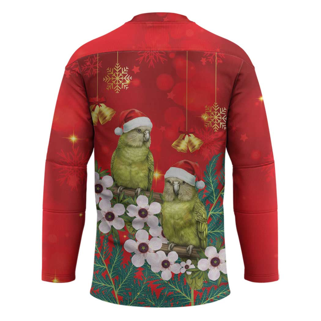 New Zealand Kakapo Christmas Hockey Jersey Owl Parrot Santa Sliver Fern Manuka - Red - Polynesian Pride