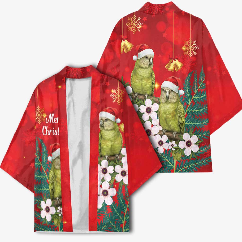 New Zealand Kakapo Christmas Kimono Owl Parrot Santa Sliver Fern Manuka - Red - Polynesian Pride