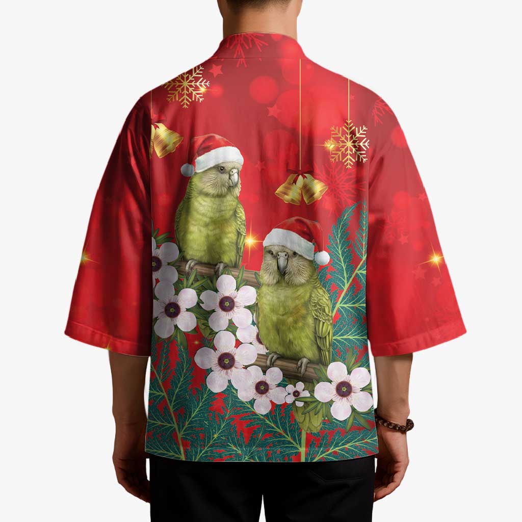 New Zealand Kakapo Christmas Kimono Owl Parrot Santa Sliver Fern Manuka - Red - Polynesian Pride