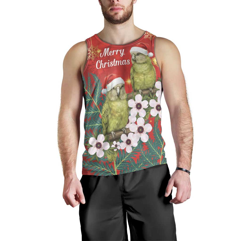 New Zealand Kakapo Christmas Men Tank Top Owl Parrot Santa Sliver Fern Manuka - Red - Polynesian Pride