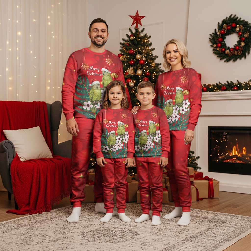 New Zealand Kakapo Christmas Pajama Set Owl Parrot Santa Sliver Fern Manuka - Red - Polynesian Pride
