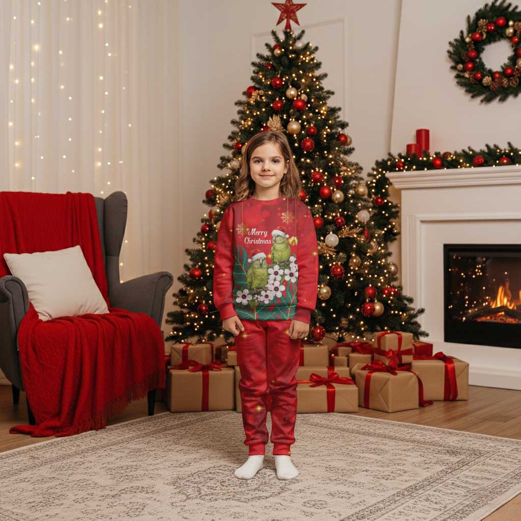 New Zealand Kakapo Christmas Pajama Set Owl Parrot Santa Sliver Fern Manuka - Red - Polynesian Pride