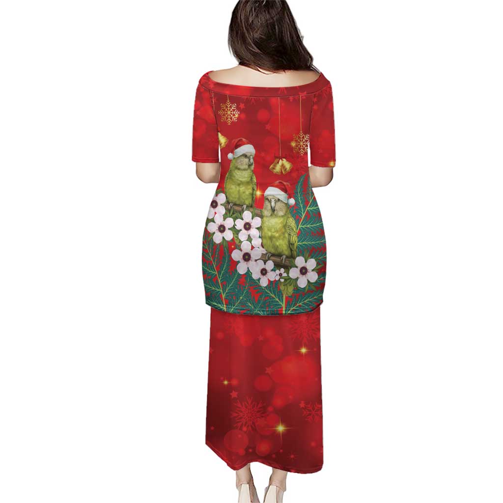 New Zealand Kakapo Christmas Puletasi Owl Parrot Santa Sliver Fern Manuka - Red - Polynesian Pride