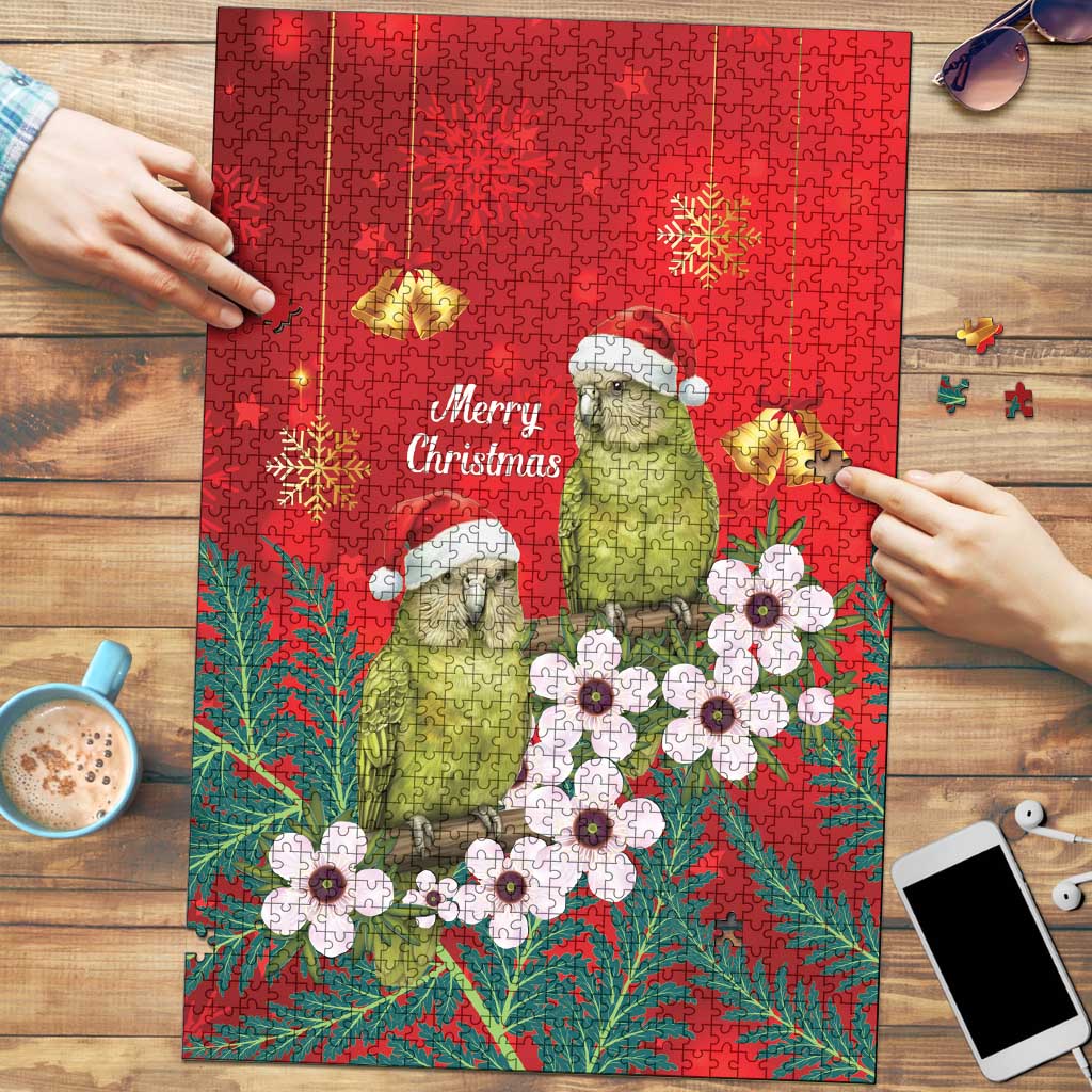 New Zealand Kakapo Christmas Puzzle Owl Parrot Santa Sliver Fern Manuka - Red - Polynesian Pride