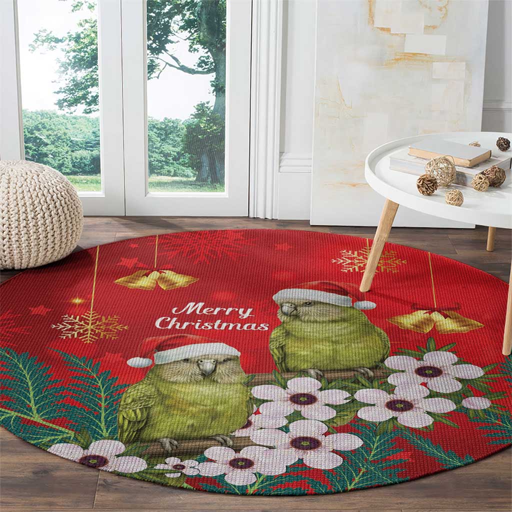 New Zealand Kakapo Christmas Round Carpet Owl Parrot Santa Sliver Fern Manuka - Red - Polynesian Pride