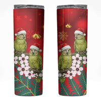 New Zealand Kakapo Christmas Skinny Tumbler Owl Parrot Santa Sliver Fern Manuka - Red - Polynesian Pride