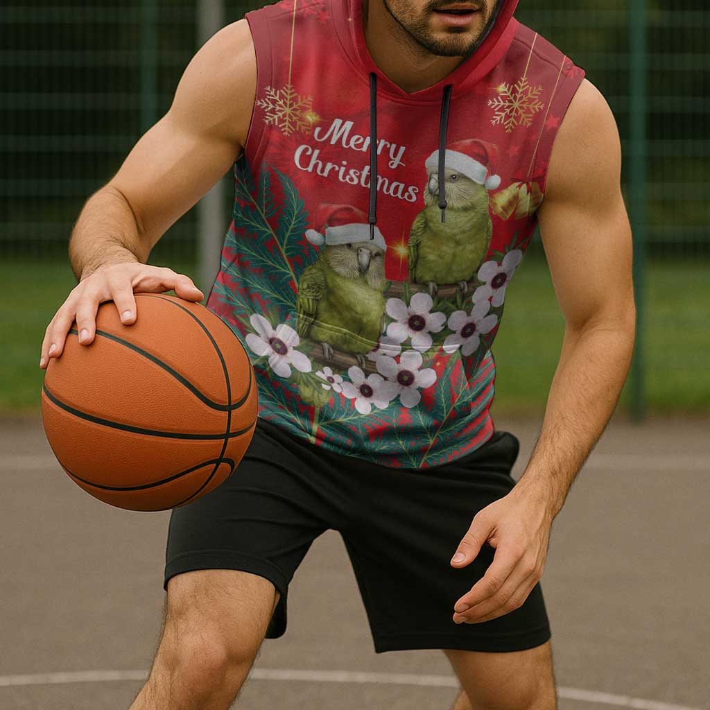 New Zealand Kakapo Christmas Sleeveless Hoodie Owl Parrot Santa Sliver Fern Manuka - Red - Polynesian Pride