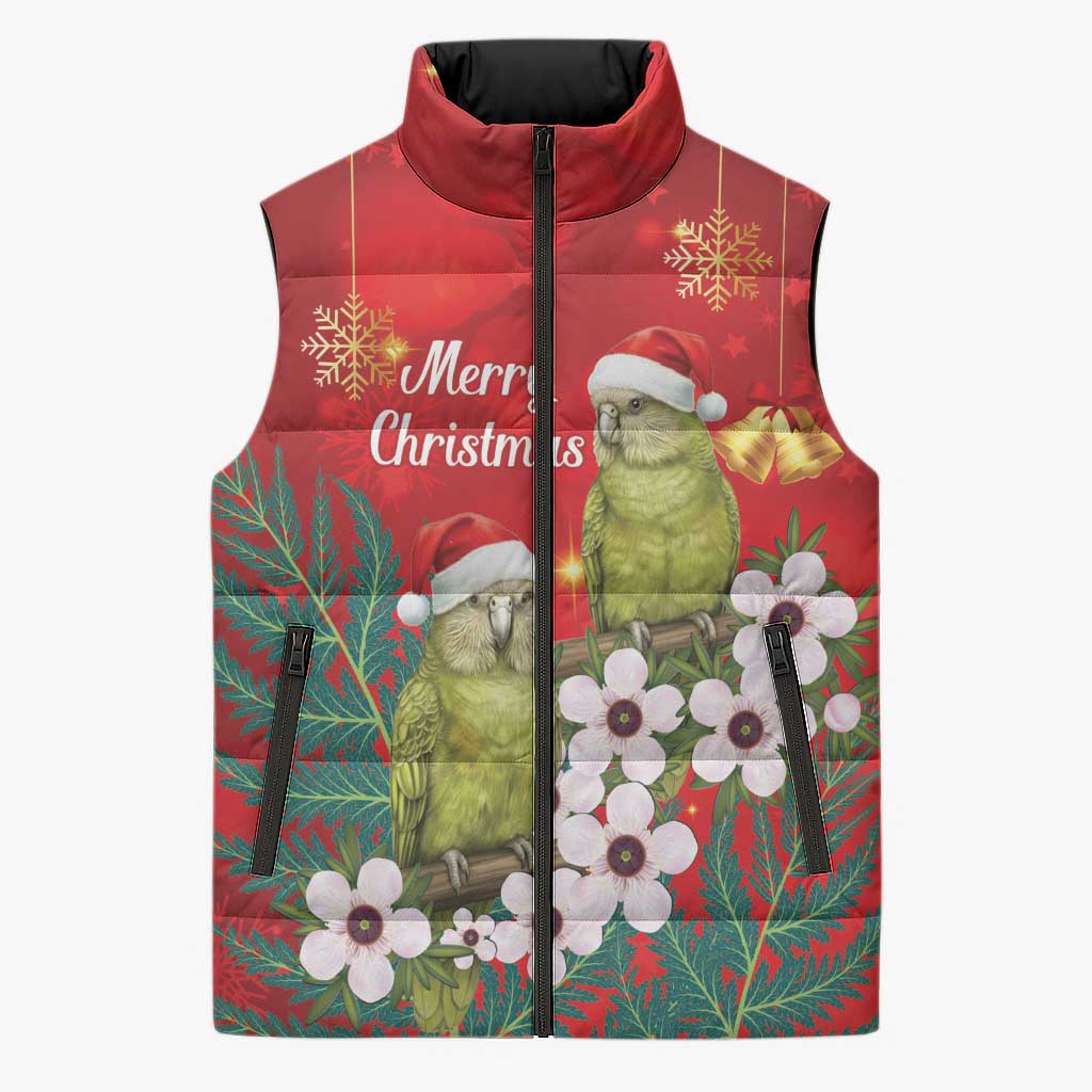 New Zealand Kakapo Christmas Sleeveless Puffer Jacket Owl Parrot Santa Sliver Fern Manuka - Red - Polynesian Pride