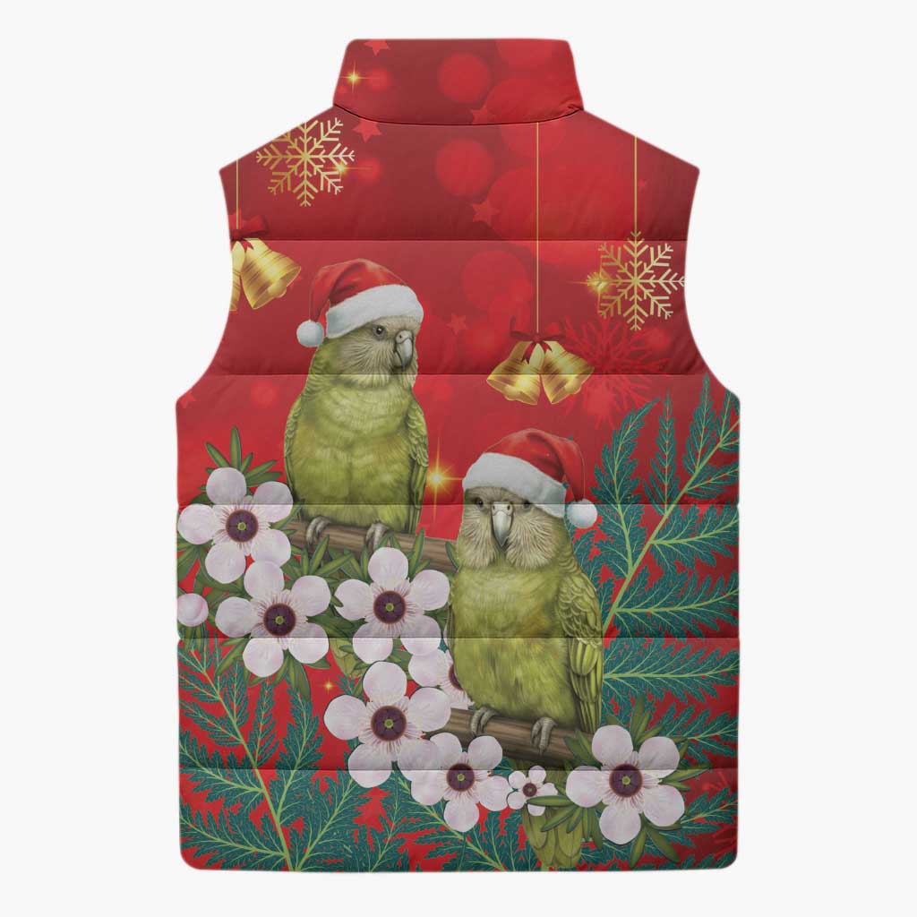 New Zealand Kakapo Christmas Sleeveless Puffer Jacket Owl Parrot Santa Sliver Fern Manuka - Red - Polynesian Pride