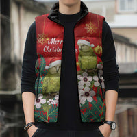 New Zealand Kakapo Christmas Sleeveless Puffer Jacket Owl Parrot Santa Sliver Fern Manuka - Red - Polynesian Pride