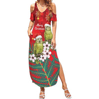 New Zealand Kakapo Christmas Summer Maxi Dress Owl Parrot Santa Sliver Fern Manuka - Red - Polynesian Pride