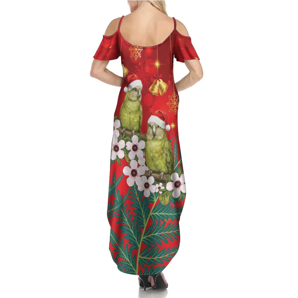 New Zealand Kakapo Christmas Summer Maxi Dress Owl Parrot Santa Sliver Fern Manuka - Red - Polynesian Pride