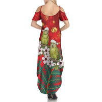 New Zealand Kakapo Christmas Summer Maxi Dress Owl Parrot Santa Sliver Fern Manuka - Red - Polynesian Pride