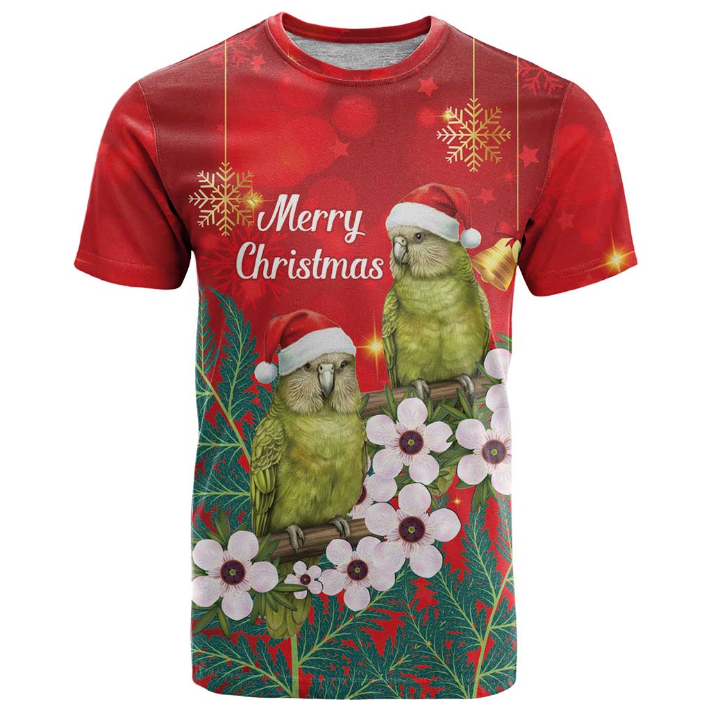 New Zealand Kakapo Christmas T Shirt Owl Parrot Santa Sliver Fern Manuka - Red - Polynesian Pride