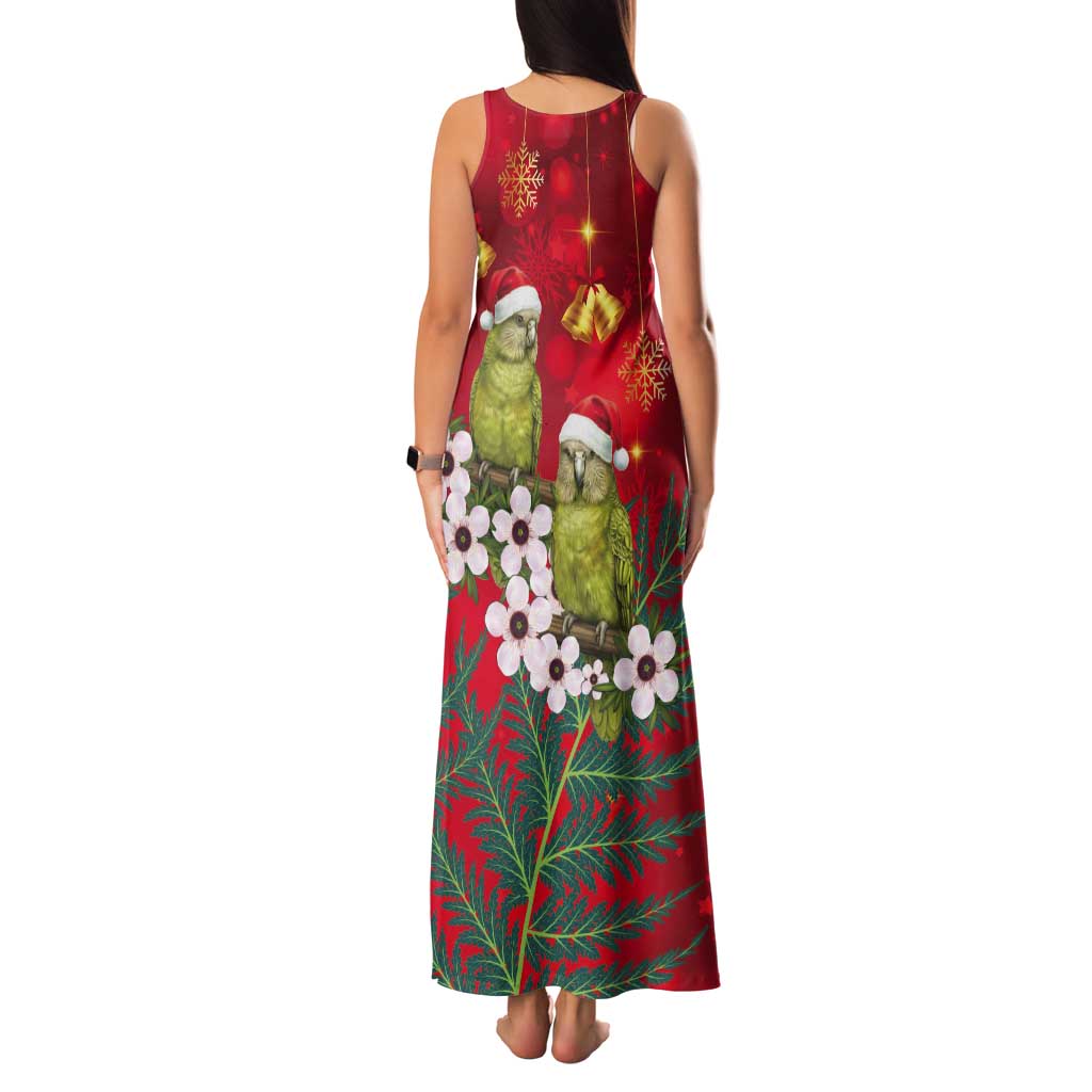 New Zealand Kakapo Christmas Tank Maxi Dress Owl Parrot Santa Sliver Fern Manuka - Red - Polynesian Pride