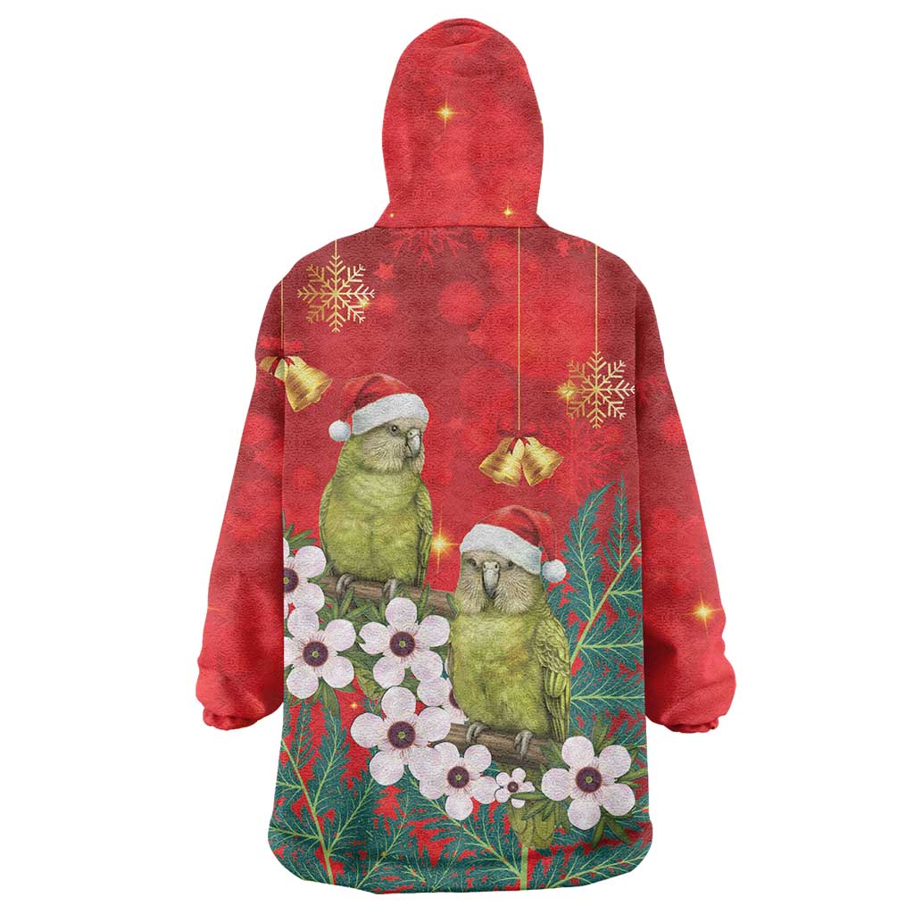 New Zealand Kakapo Christmas Wearable Blanket Hoodie Owl Parrot Santa Sliver Fern Manuka - Red - Polynesian Pride