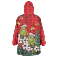 New Zealand Kakapo Christmas Wearable Blanket Hoodie Owl Parrot Santa Sliver Fern Manuka - Red - Polynesian Pride