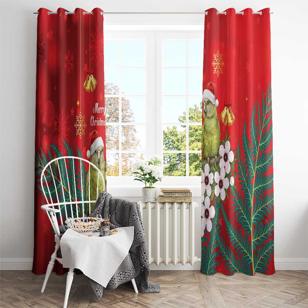 New Zealand Kakapo Christmas Window Curtain Owl Parrot Santa Sliver Fern Manuka - Red - Polynesian Pride