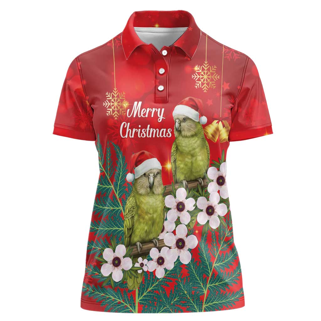 New Zealand Kakapo Christmas Women Polo Shirt Owl Parrot Santa Sliver Fern Manuka - Red - Polynesian Pride