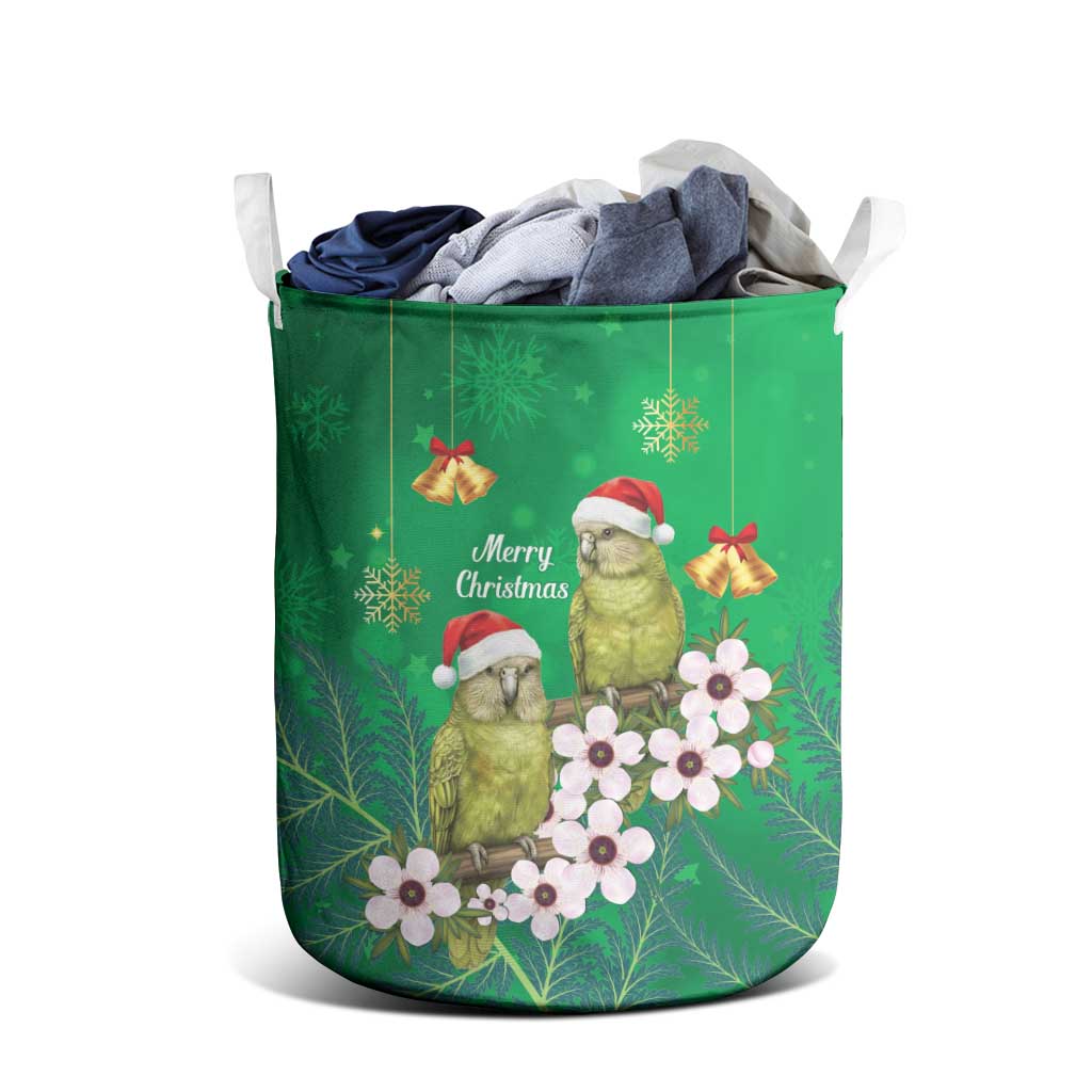 New Zealand Kakapo Christmas Laundry Basket Owl Parrot Santa Sliver Fern Manuka - Green - Polynesian Pride