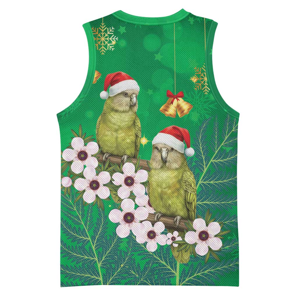 New Zealand Kakapo Christmas Basketball Jersey Owl Parrot Santa Sliver Fern Manuka - Green - Polynesian Pride
