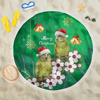 New Zealand Kakapo Christmas Beach Blanket Owl Parrot Santa Sliver Fern Manuka - Green - Polynesian Pride