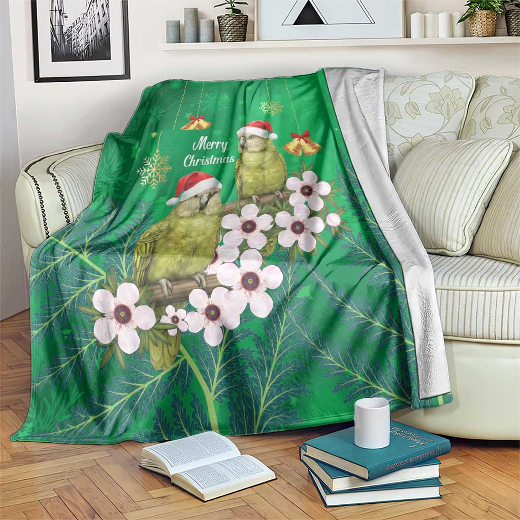 New Zealand Kakapo Christmas Blanket Owl Parrot Santa Sliver Fern Manuka - Green - Polynesian Pride