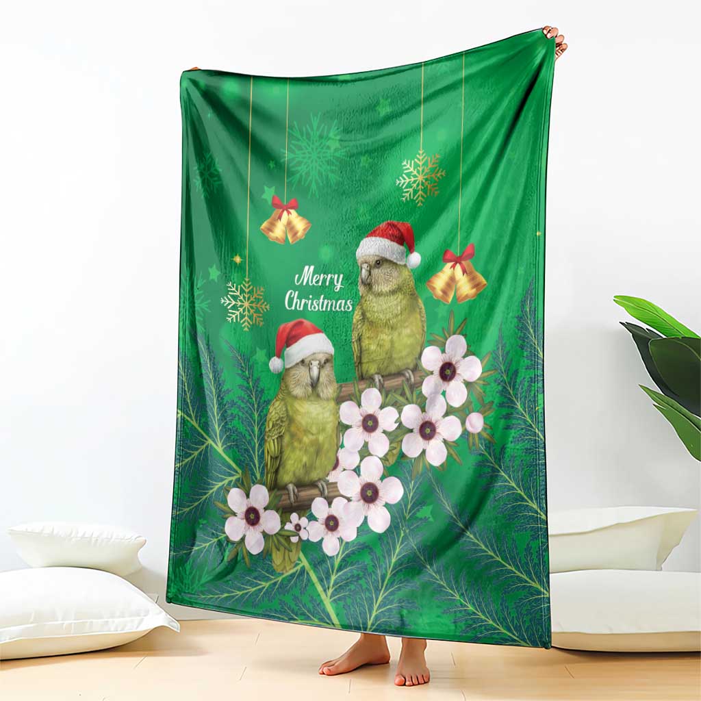 New Zealand Kakapo Christmas Blanket Owl Parrot Santa Sliver Fern Manuka - Green - Polynesian Pride