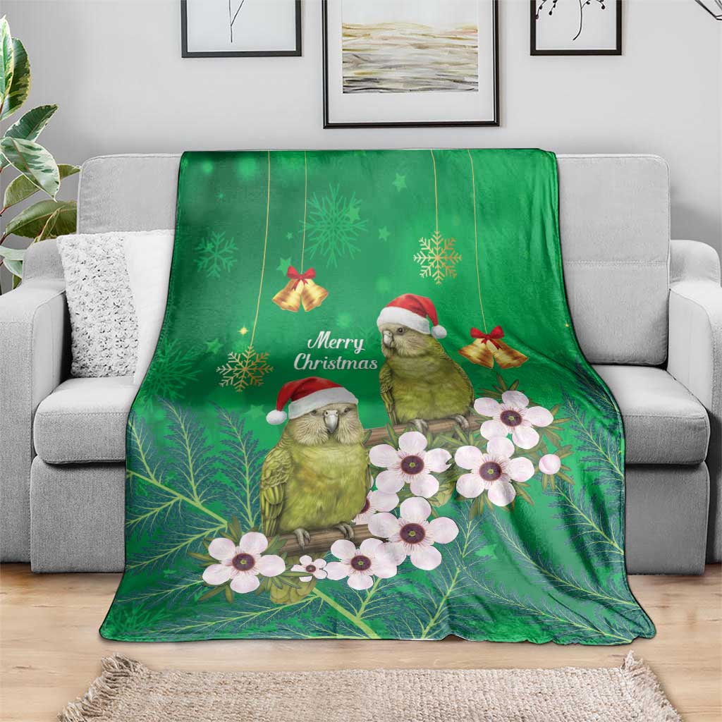 New Zealand Kakapo Christmas Blanket Owl Parrot Santa Sliver Fern Manuka - Green - Polynesian Pride