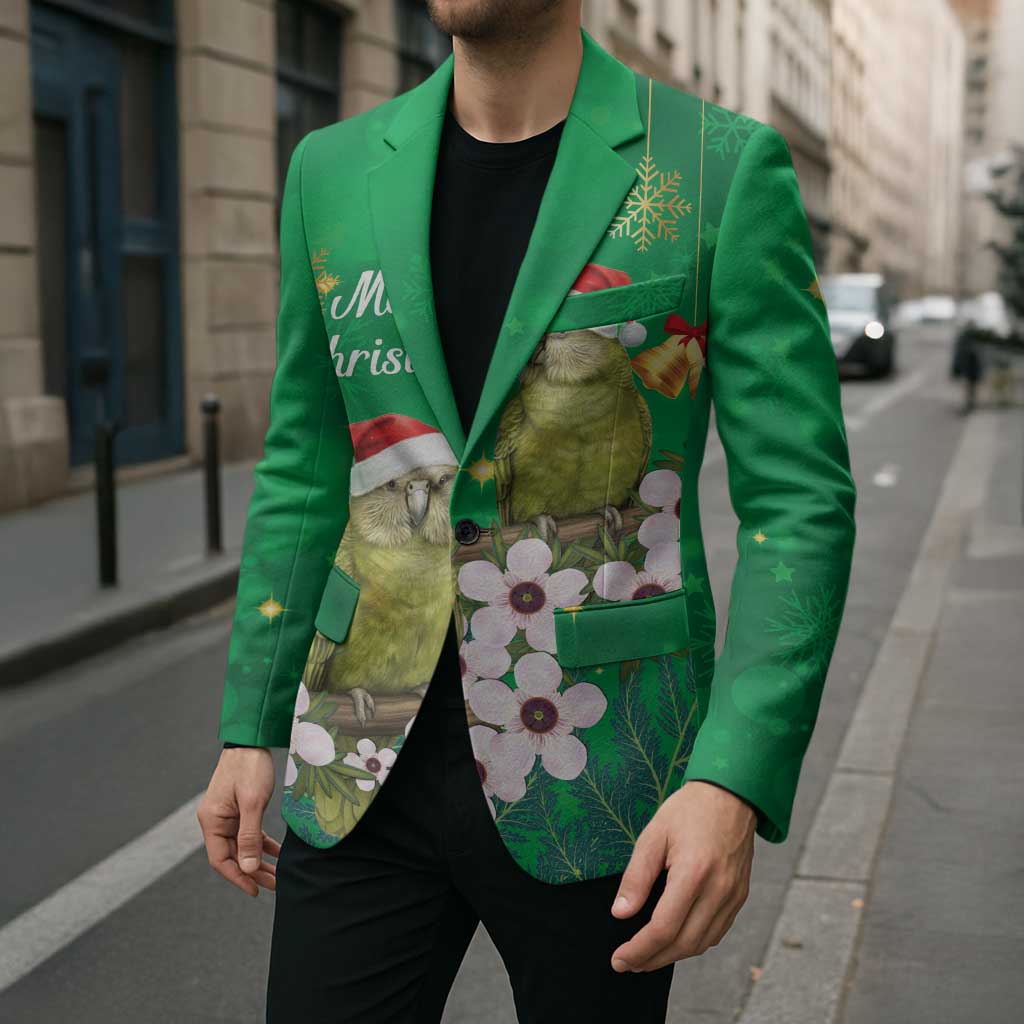 New Zealand Kakapo Christmas Blazer Owl Parrot Santa Sliver Fern Manuka - Green - Polynesian Pride