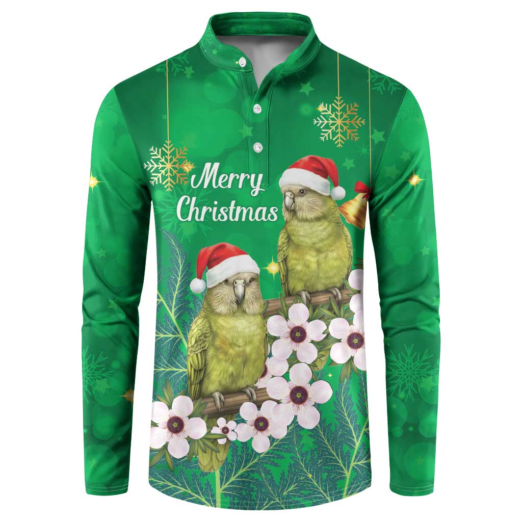 New Zealand Kakapo Christmas Button Sweatshirt Owl Parrot Santa Sliver Fern Manuka - Green - Polynesian Pride