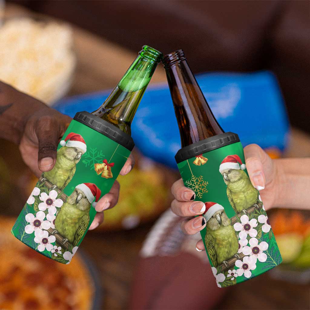 New Zealand Kakapo Christmas 4 in 1 Can Cooler Tumbler Owl Parrot Santa Sliver Fern Manuka - Green - Polynesian Pride
