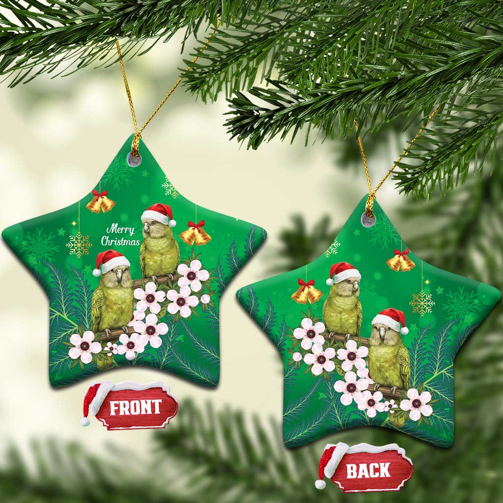 New Zealand Kakapo Christmas Ceramic Ornament Owl Parrot Santa Sliver Fern Manuka - Green - Polynesian Pride