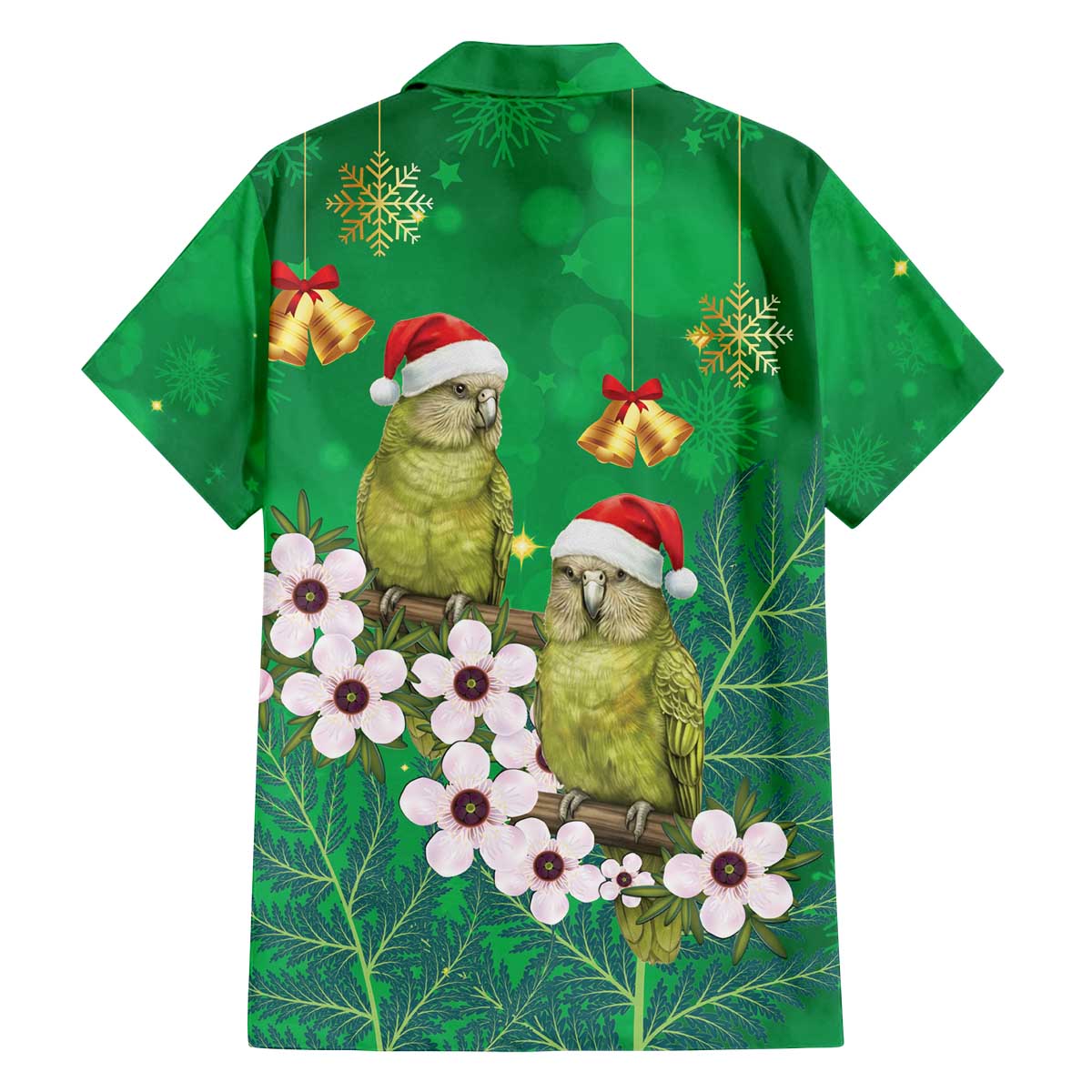New Zealand Kakapo Christmas Family Matching Off The Shoulder Long Sleeve Dress and Hawaiian Shirt Owl Parrot Santa Sliver Fern Manuka - Green - Polynesian Pride