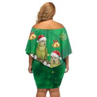 New Zealand Kakapo Christmas Family Matching Off Shoulder Short Dress and Hawaiian Shirt Owl Parrot Santa Sliver Fern Manuka - Green - Polynesian Pride