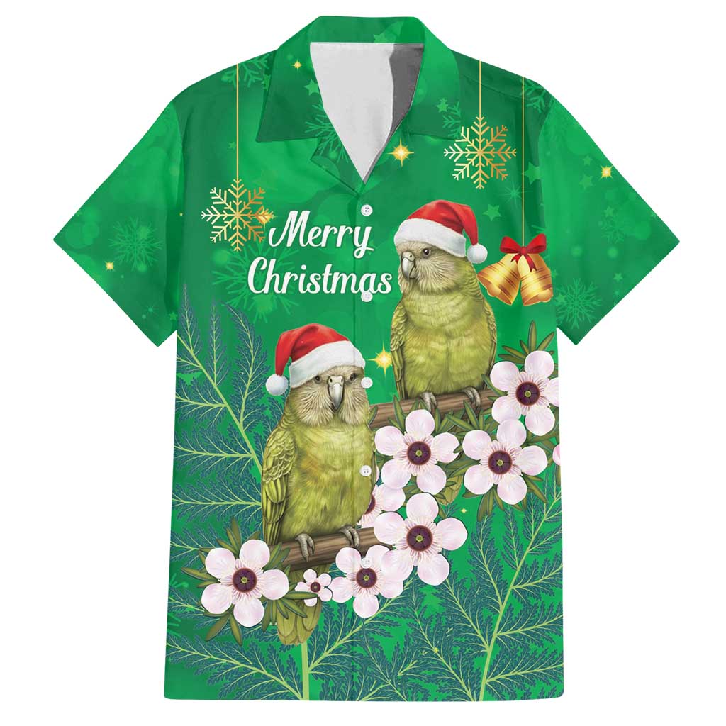 New Zealand Kakapo Christmas Family Matching Puletasi and Hawaiian Shirt Owl Parrot Santa Sliver Fern Manuka - Green - Polynesian Pride