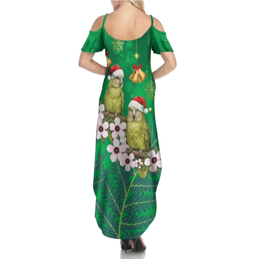 New Zealand Kakapo Christmas Family Matching Summer Maxi Dress and Hawaiian Shirt Owl Parrot Santa Sliver Fern Manuka - Green - Polynesian Pride