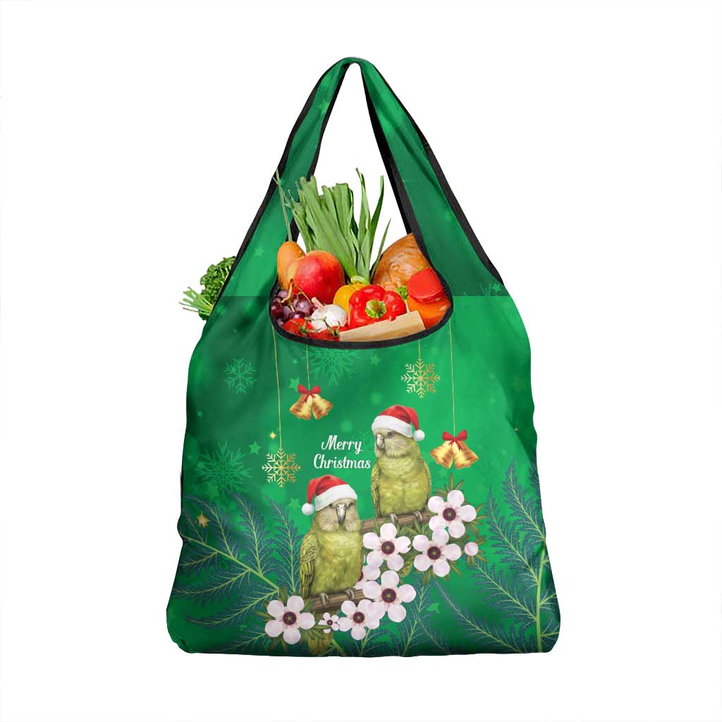 New Zealand Kakapo Christmas Grocery Bag Owl Parrot Santa Sliver Fern Manuka - Green - Polynesian Pride