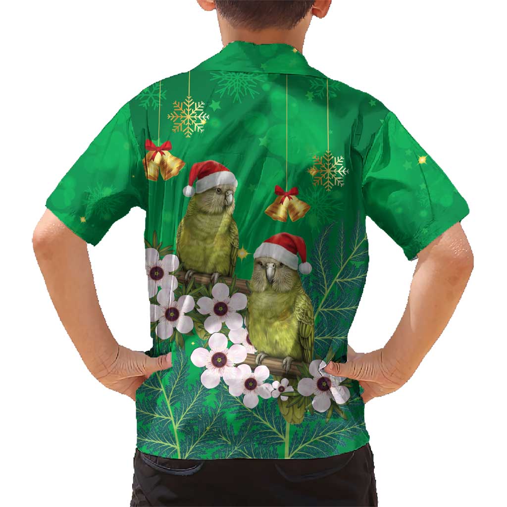 New Zealand Kakapo Christmas Hawaiian Shirt Owl Parrot Santa Sliver Fern Manuka - Green - Polynesian Pride