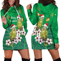 New Zealand Kakapo Christmas Hoodie Dress Owl Parrot Santa Sliver Fern Manuka - Green - Polynesian Pride
