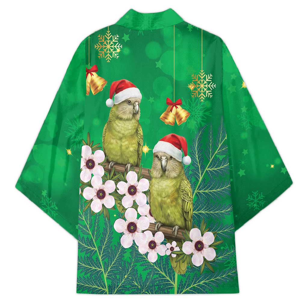 New Zealand Kakapo Christmas Kimono Owl Parrot Santa Sliver Fern Manuka - Green - Polynesian Pride