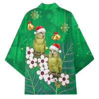 New Zealand Kakapo Christmas Kimono Owl Parrot Santa Sliver Fern Manuka - Green - Polynesian Pride