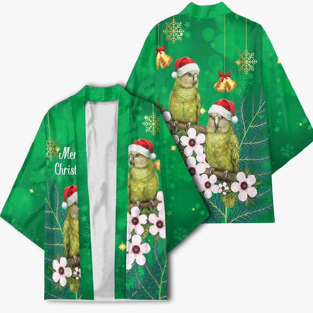 New Zealand Kakapo Christmas Kimono Owl Parrot Santa Sliver Fern Manuka - Green - Polynesian Pride
