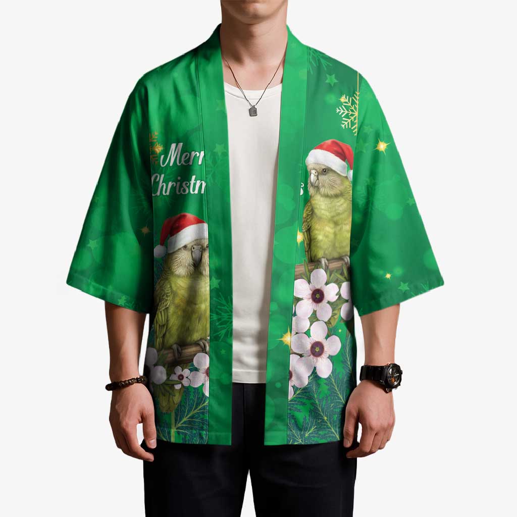 New Zealand Kakapo Christmas Kimono Owl Parrot Santa Sliver Fern Manuka - Green - Polynesian Pride