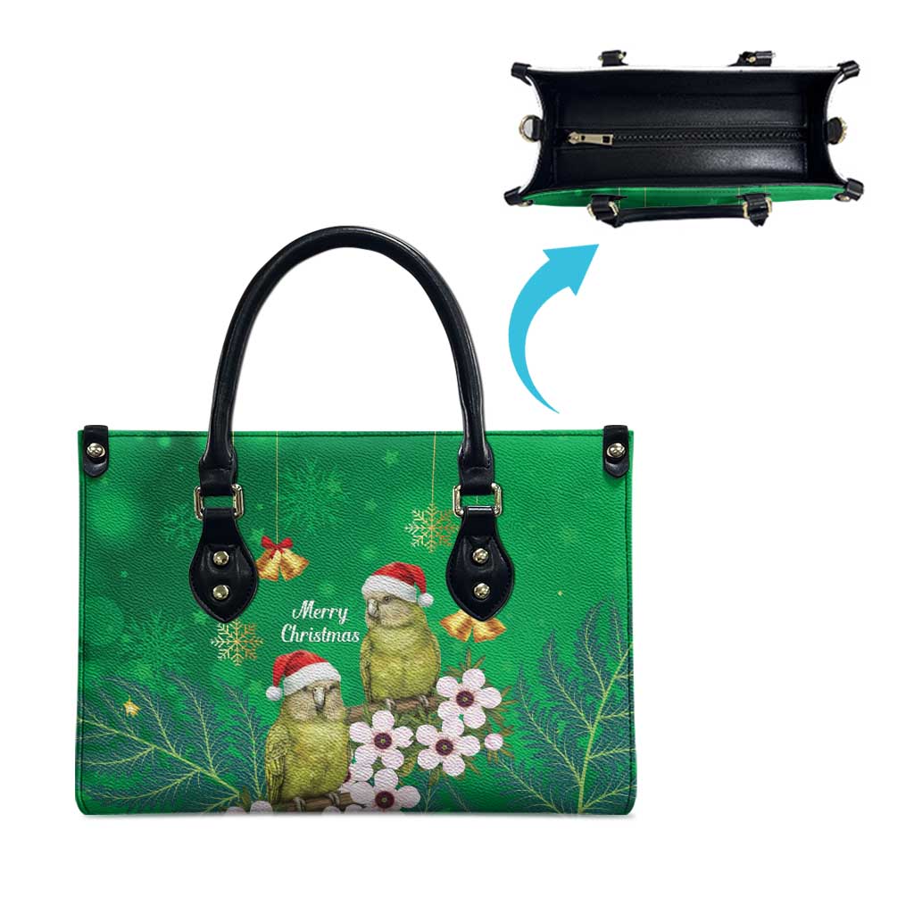 New Zealand Kakapo Christmas Leather Bag Owl Parrot Santa Sliver Fern Manuka - Green - Polynesian Pride